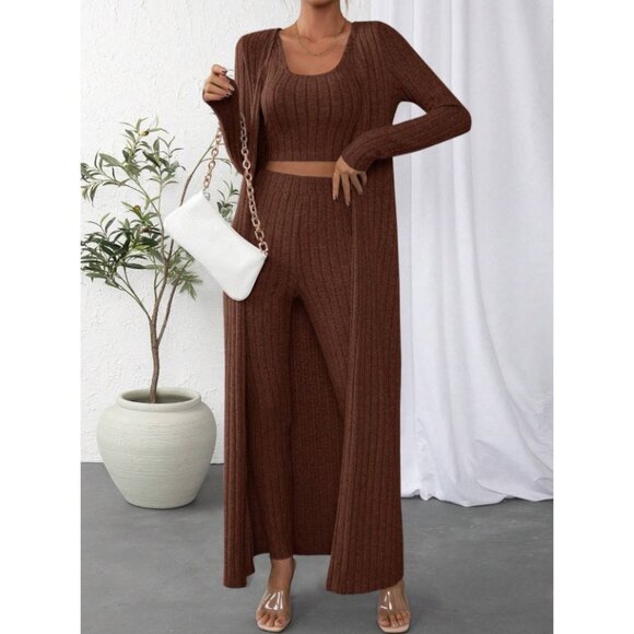 SHEIN Other - NWOT Rib-Knit Three Piece Set in Brown Size Large